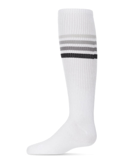 Thin Ribbed Athletic Stripe Cotton Blend Knee High Socks : Color: White-Gray-Black