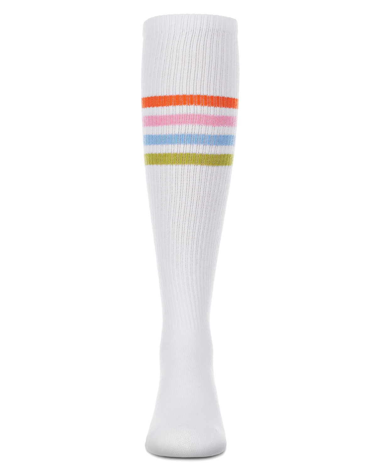 Thin Ribbed Athletic Stripe Cotton Blend Knee High Socks : Color: White