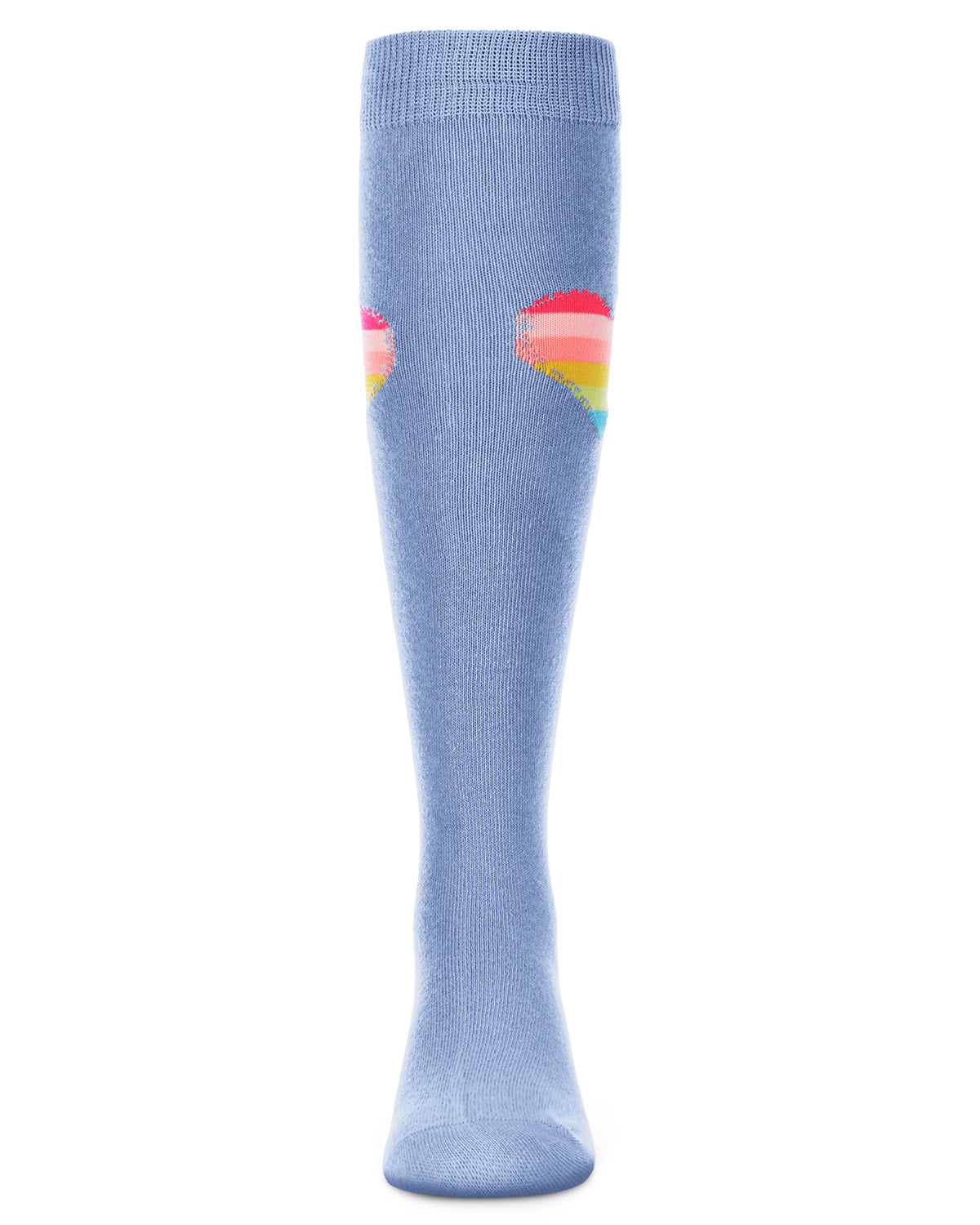 Neon Stitched Heart Cotton Blend Knee High Sock : Color: Light Denim
