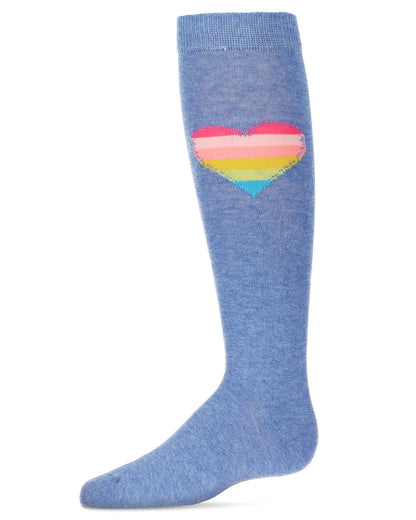 Neon Stitched Heart Cotton Blend Knee High Sock : Color: Light Denim
