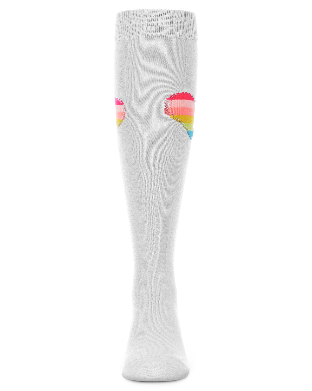 Neon Stitched Heart Cotton Blend Knee High Sock : Color: White