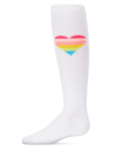 Neon Stitched Heart Cotton Blend Knee High Sock : Color: White