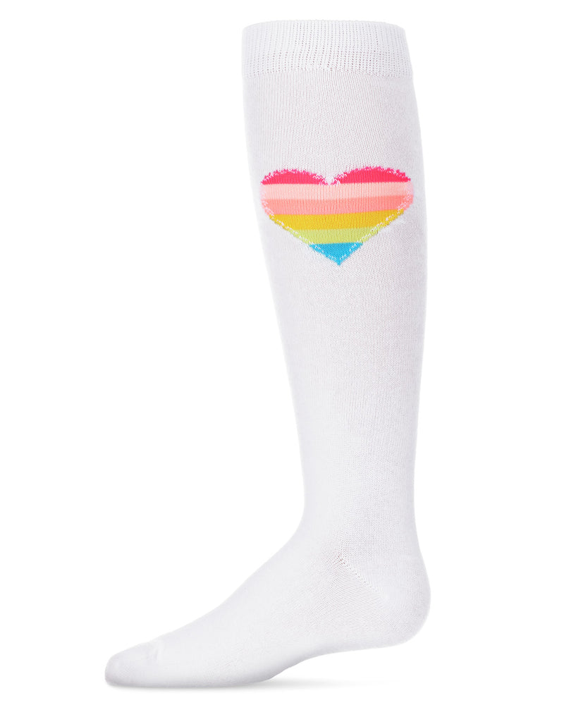 Neon Stitched Heart Cotton Blend Knee High Sock