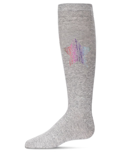 Metallic Star Cotton Blend Knee High Sock : Color: Light Gray