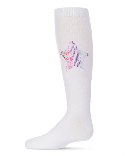 Metallic Star Cotton Blend Knee High Sock : Color: White