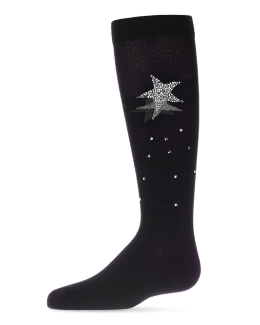 Shooting Star Sparkle Cotton Blend Knee High Socks : Color: Black