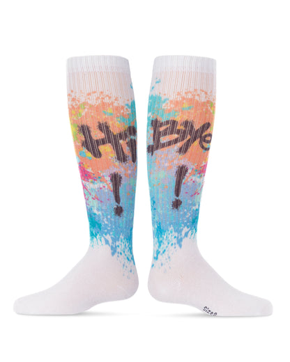 Hi-Bye Graffiti Cotton Blend Knee High Socks : Color: White