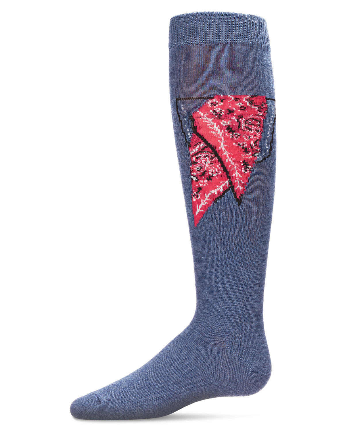 Red Bandana Cotton Blend Knee High Socks : Color: Medium Denim