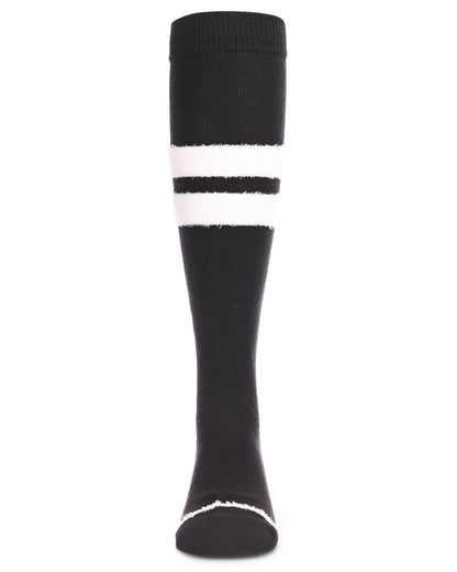 Fuzzy Stripe Cotton Blend Knee High Socks : Color: Black