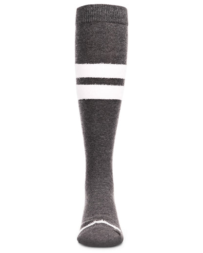 Fuzzy Stripe Cotton Blend Knee High Socks : Color: Dark Gray Heather