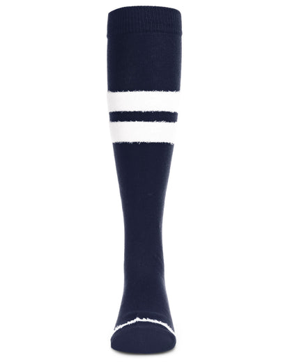 Fuzzy Stripe Cotton Blend Knee High Socks : Color: Navy