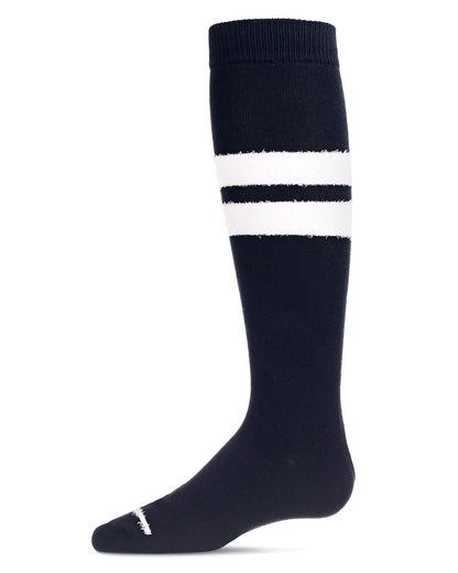 Fuzzy Stripe Cotton Blend Knee High Socks : Color: Navy
