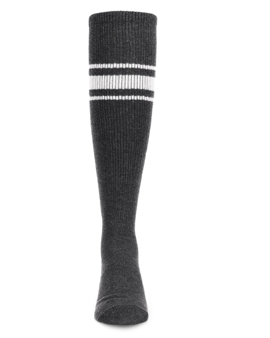 Marled Ribbed Stripe Girls Cotton Blend Knee High Socks : Color: Black