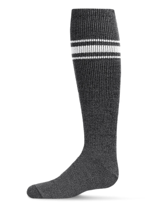 Marled Ribbed Stripe Girls Cotton Blend Knee High Socks : Color: Black