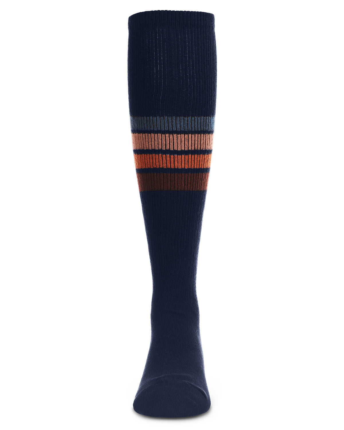 Retro Stripe Cotton Blend Thin Ribbed Knee High Socks : Color: Navy