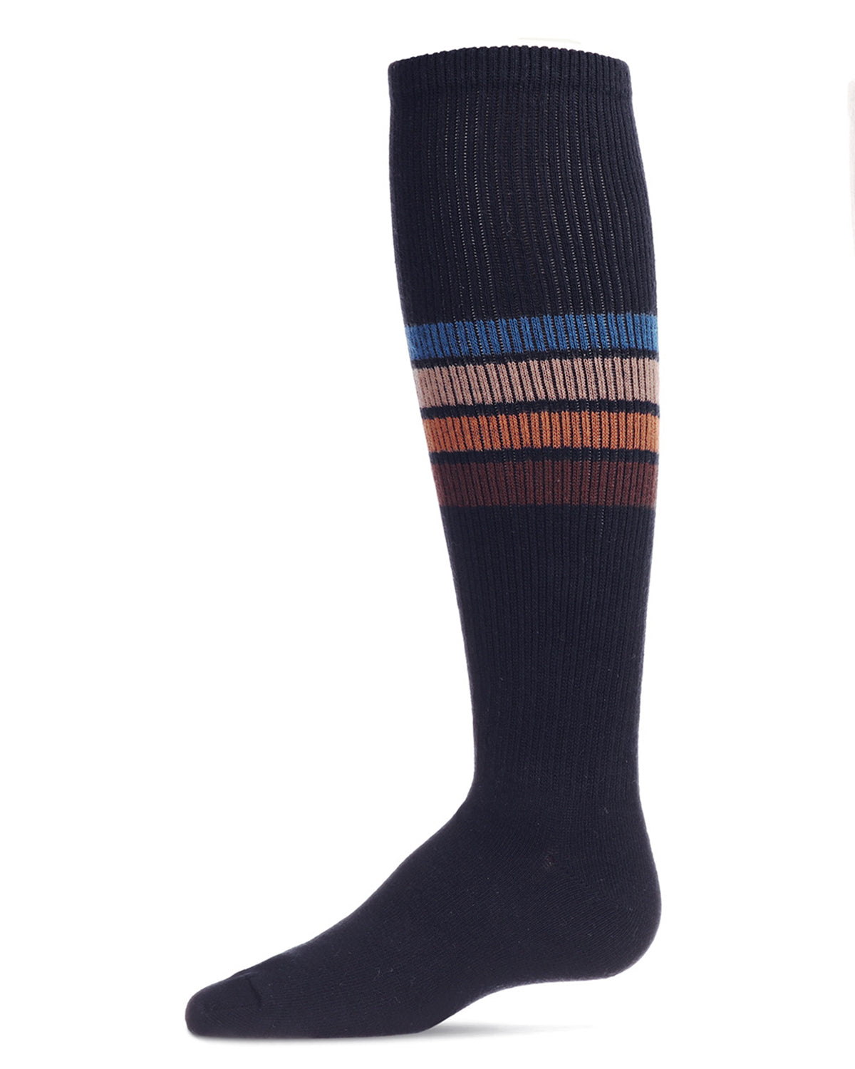 Retro Stripe Cotton Blend Thin Ribbed Knee High Socks : Color: Navy