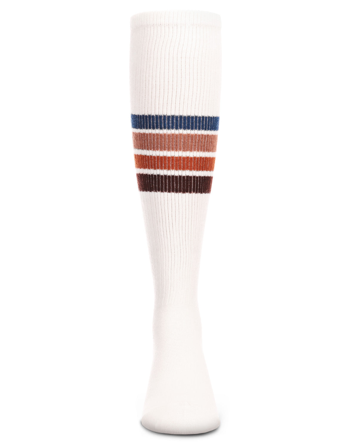 Retro Stripe Cotton Blend Thin Ribbed Knee High Socks : Color: Winter White