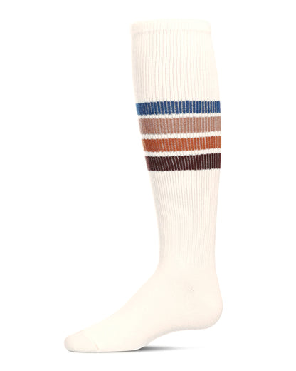 Retro Stripe Cotton Blend Thin Ribbed Knee High Socks : Color: Winter White
