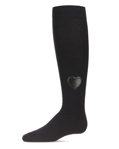 Heart Patch Cotton Blend Girls Knee High Socks : Color: Black