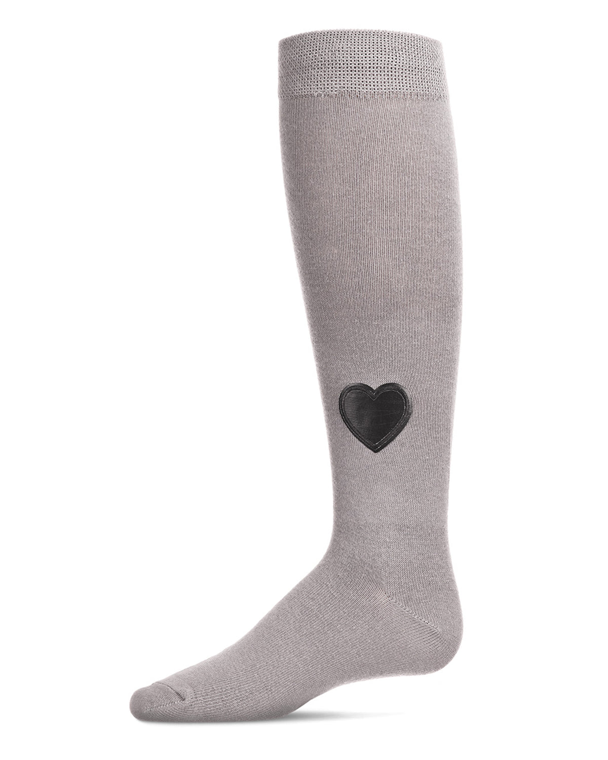 Heart Patch Cotton Blend Girls Knee High Socks : Color: Black
