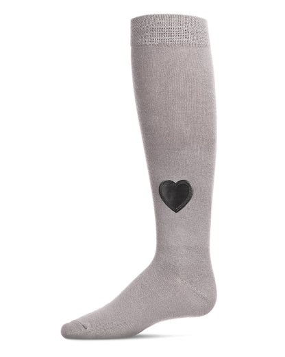Heart Patch Cotton Blend Girls Knee High Socks : Color: Black