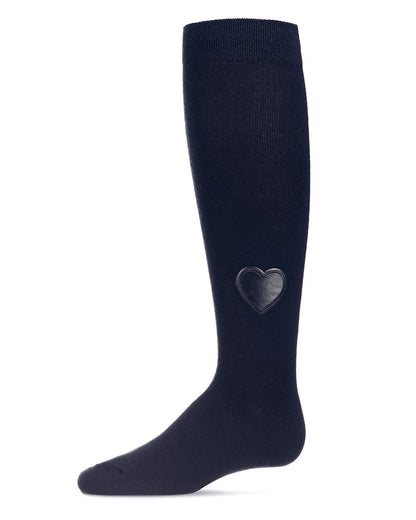 Heart Patch Cotton Blend Girls Knee High Socks : Color: Navy