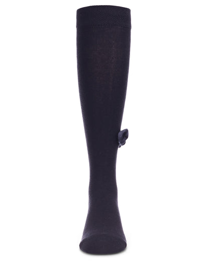 Velvet Bow Cotton Blend Knee High Sock : Color: Navy