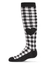 Gingham Heart Girls Cotton Blend Knee High Sock : Color: Black