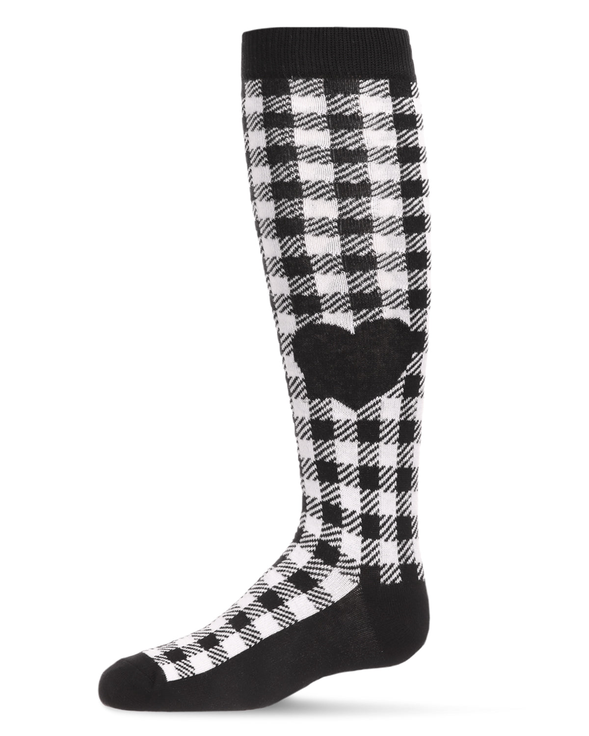 Gingham Heart Girls Cotton Blend Knee High Sock : Color: Black