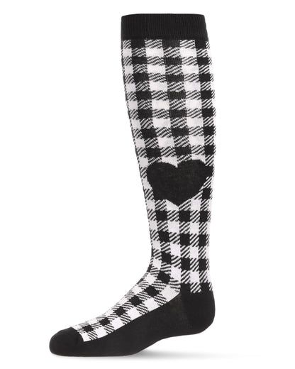 Gingham Heart Girls Cotton Blend Knee High Sock : Color: Black
