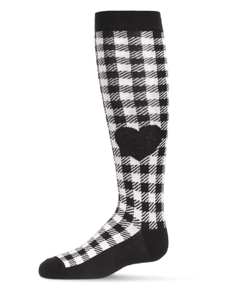 Gingham Heart Girls Cotton Blend Knee High Sock