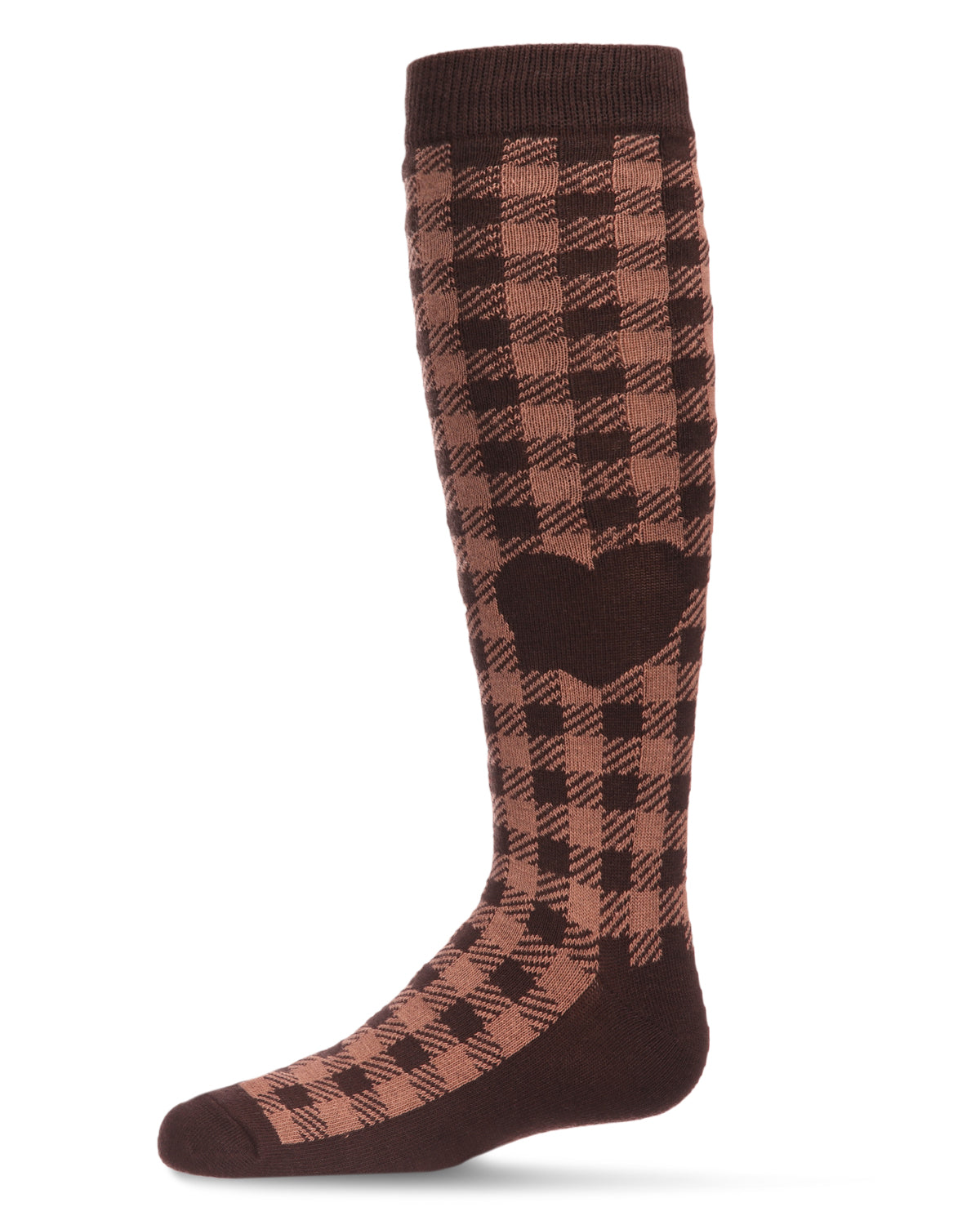 Gingham Heart Girls Cotton Blend Knee High Sock : Color: Black