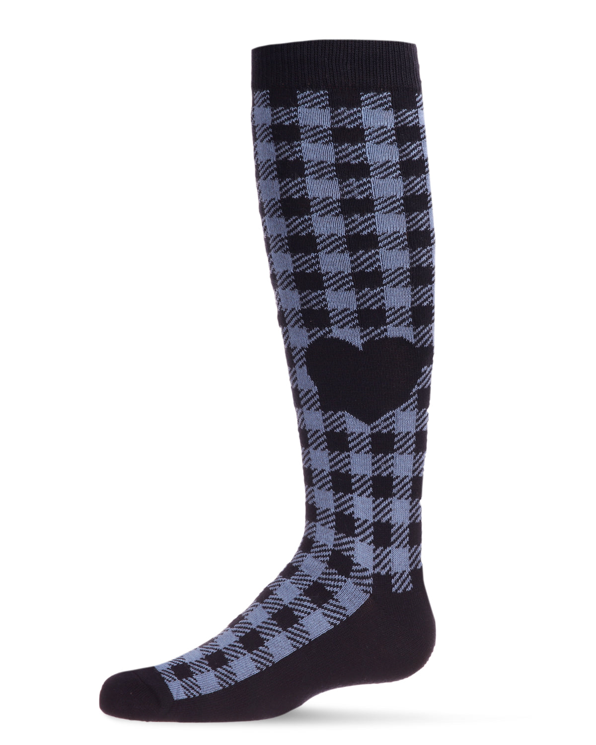 Gingham Heart Girls Cotton Blend Knee High Sock : Color: Navy