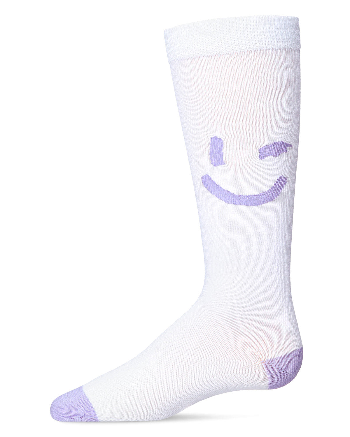 Girls' Air Brush Winking Smiley Cotton Blend Knee High Sock : Color: Lavender