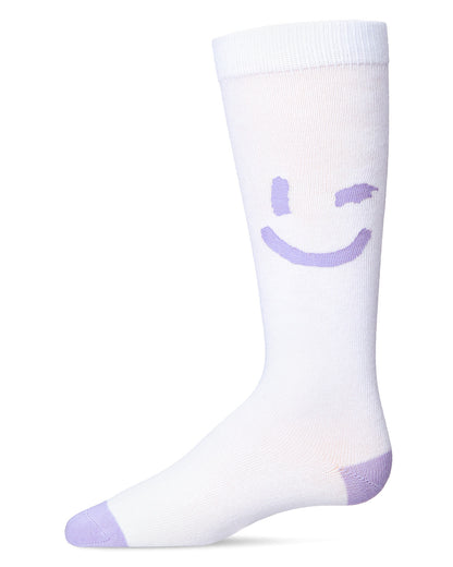 Girls' Air Brush Winking Smiley Cotton Blend Knee High Sock : Color: Lavender