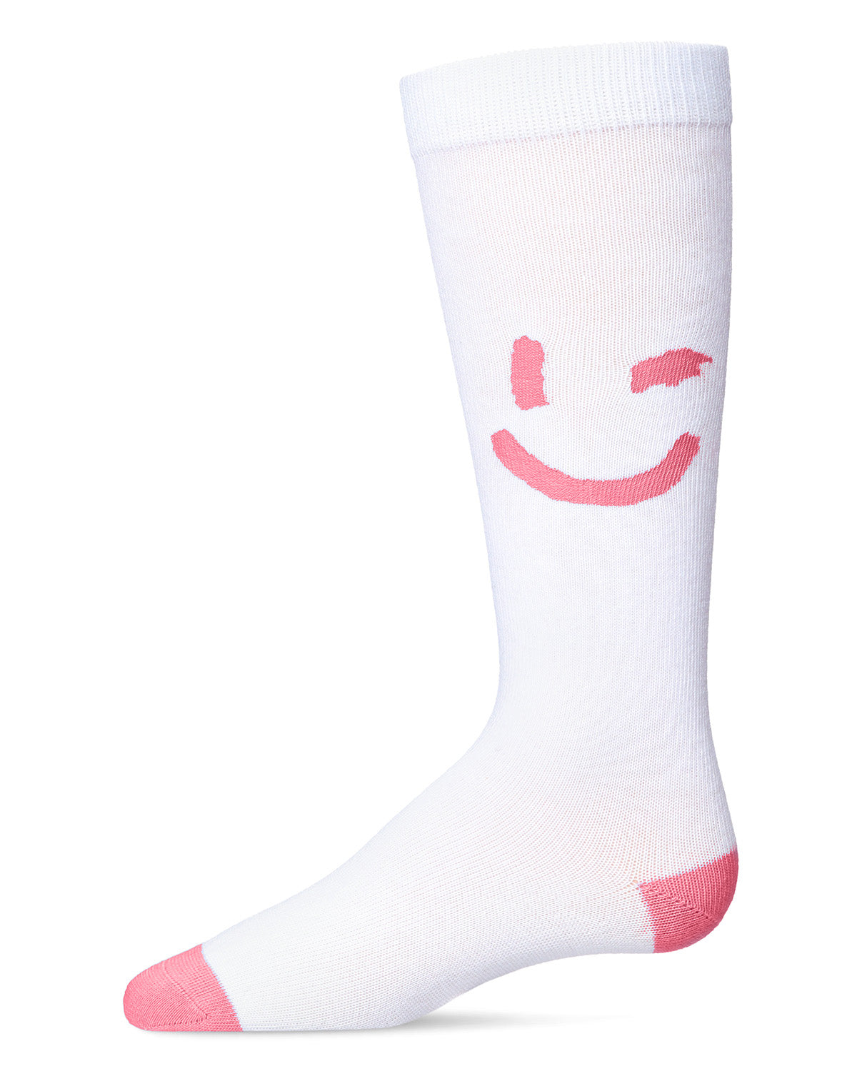 Girls' Air Brush Winking Smiley Cotton Blend Knee High Sock : Color: Pink Lemonade