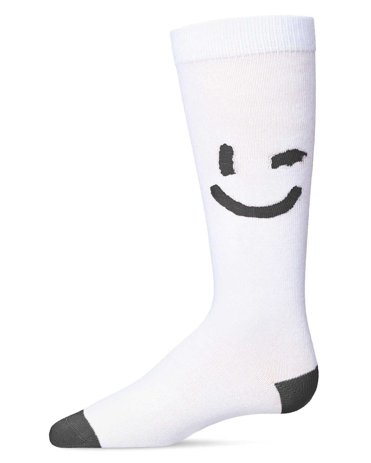 Girls' Air Brush Winking Smiley Cotton Blend Knee High Sock : Color: White