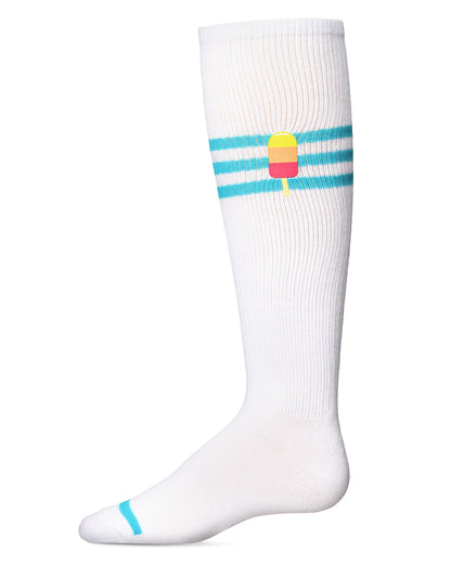 Girls' Summer Sweets Varsity Cotton Blend Knee High Sock : Color: Aqua