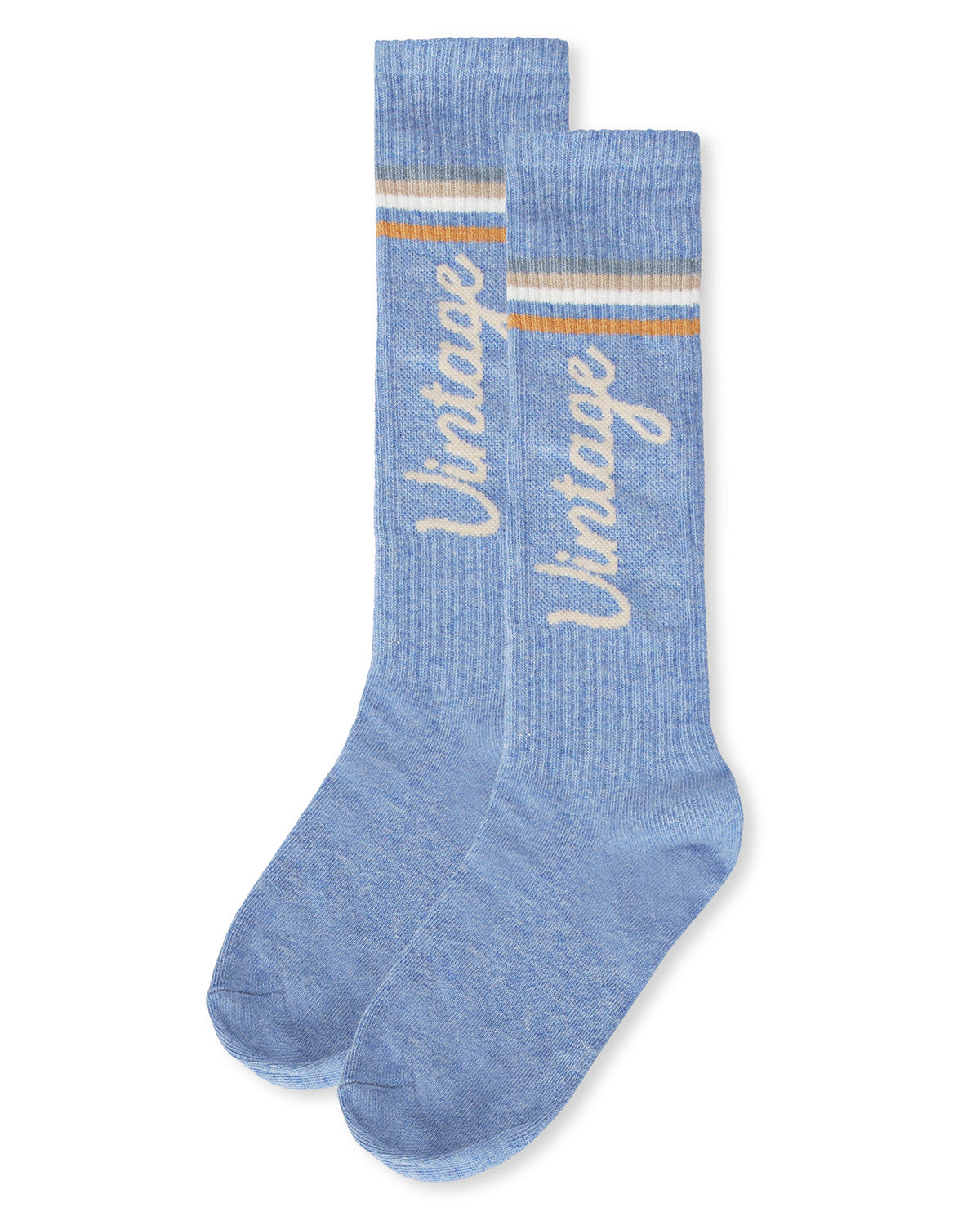 Girls Vintage Stripe Cotton Blend Knee High Socks : Color: Light Denim