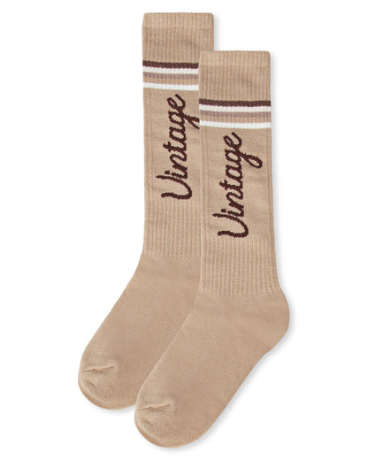 Girls Vintage Stripe Cotton Blend Knee High Socks : Color: Tan