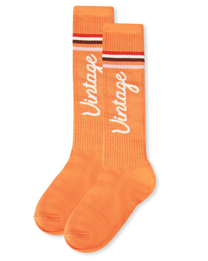 Girls Vintage Stripe Cotton Blend Knee High Socks : Color: Tangerine