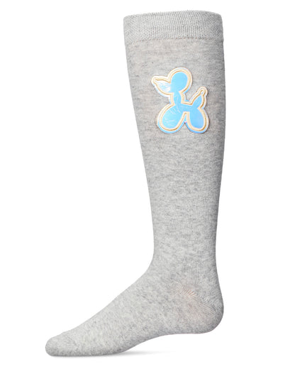 Girls Iridescent Balloon Dog Cotton Blend Knee High Sock : Color: Lt Gray Heather