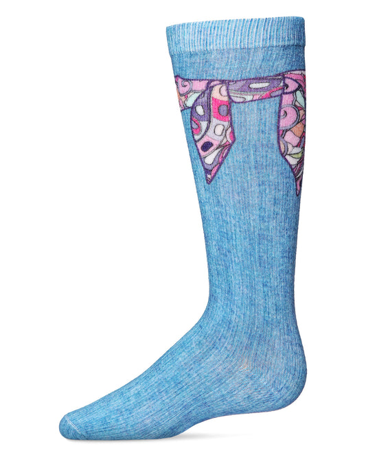 Girls' Silk Tie Knot Cotton Blend Knee High Sock : Color: Denim