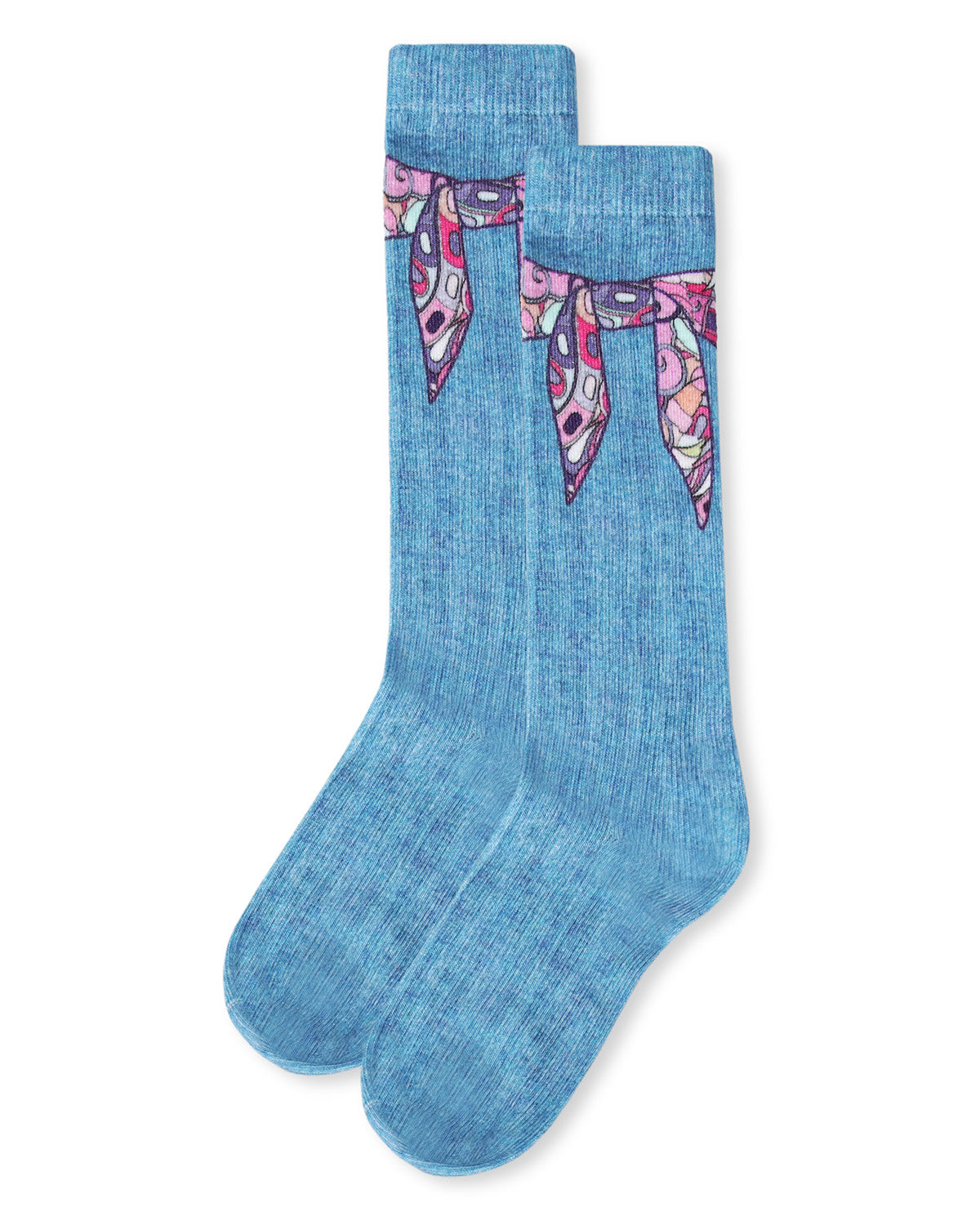 Girls' Silk Tie Knot Cotton Blend Knee High Sock : Color: Denim