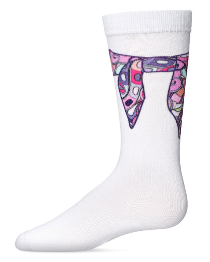 Girls' Silk Tie Knot Cotton Blend Knee High Sock : Color: White