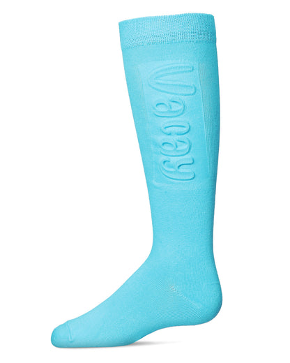 Girls Embossed VACAY Cotton Blend Knee High Socks : Color: Aqua