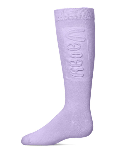 Girls Embossed VACAY Cotton Blend Knee High Socks : Color: Lavender