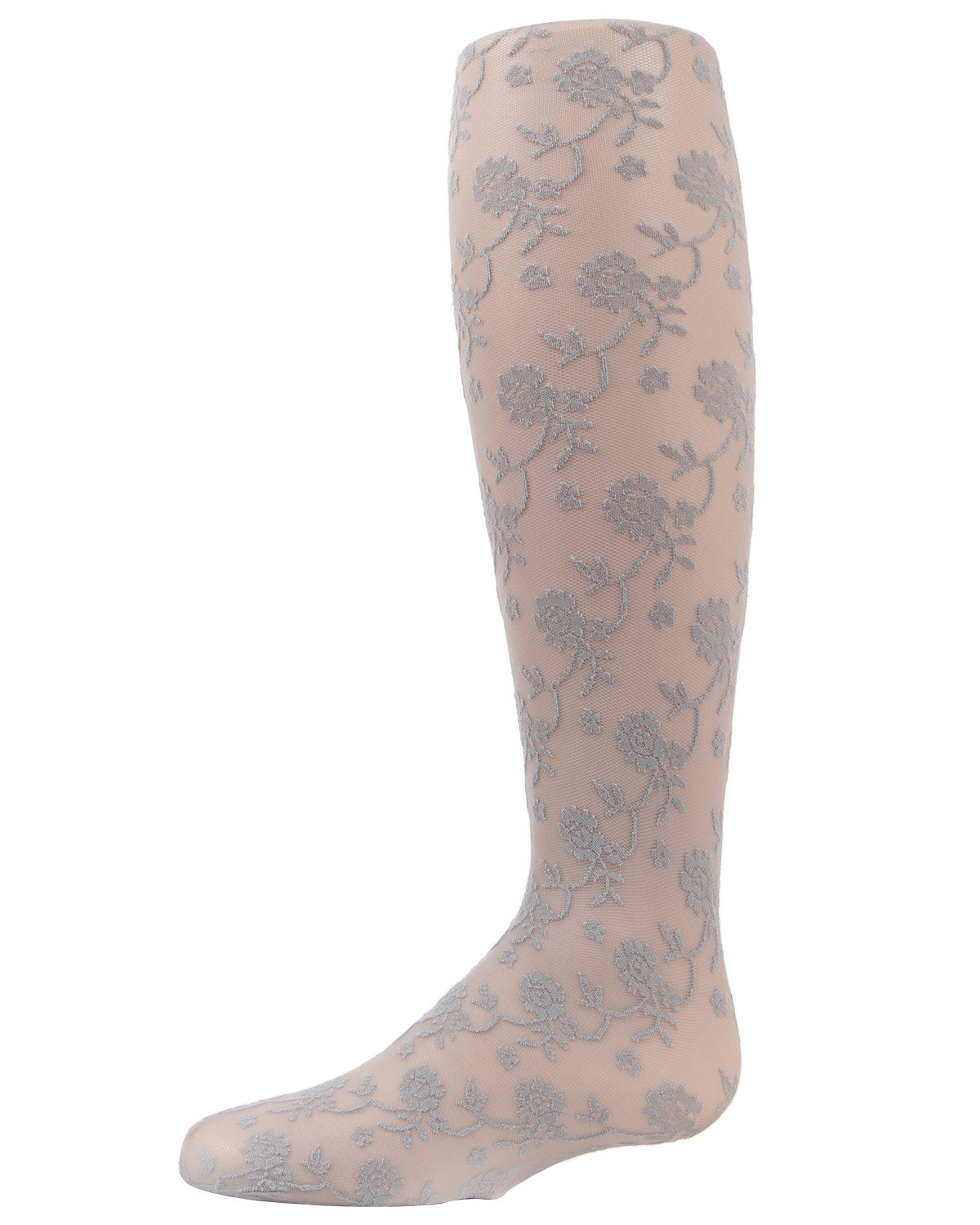 Girls' Floral Embroidery Roselle Sheer Tights : Color: Silver