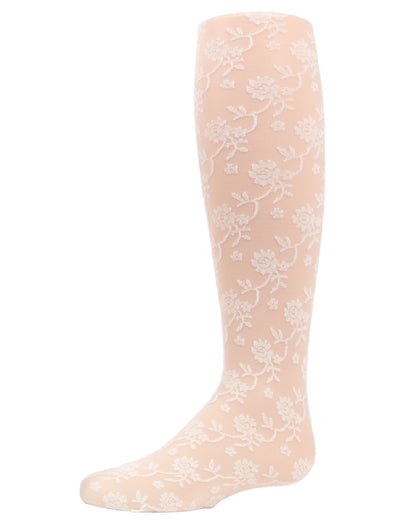 Girls' Floral Embroidery Roselle Sheer Tights : Color: Winter White