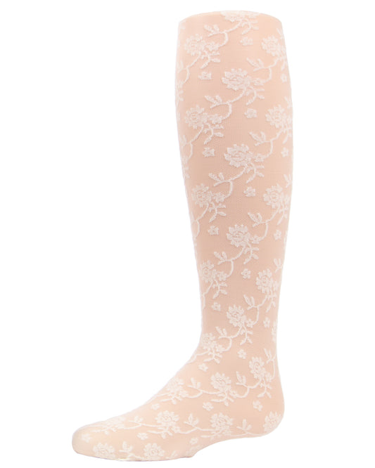 Girls' Floral Embroidery Roselle Sheer Tights : Color: Winter White
